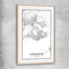 Singapore City raw oak glass front frame is a high quality print in our city skyline, travel prints and maps collection