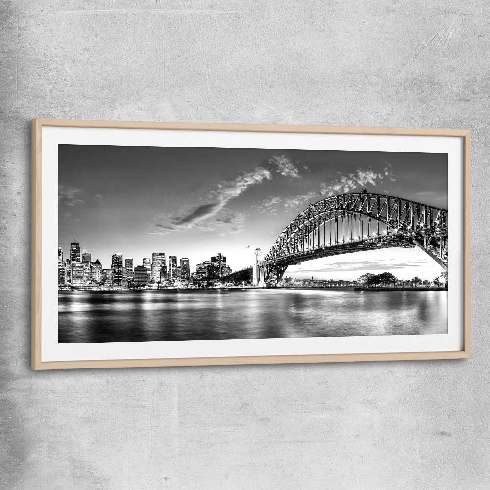 Sydney Harbour raw oak glass front frame is a high quality print in our city skyline, travel prints and maps collection