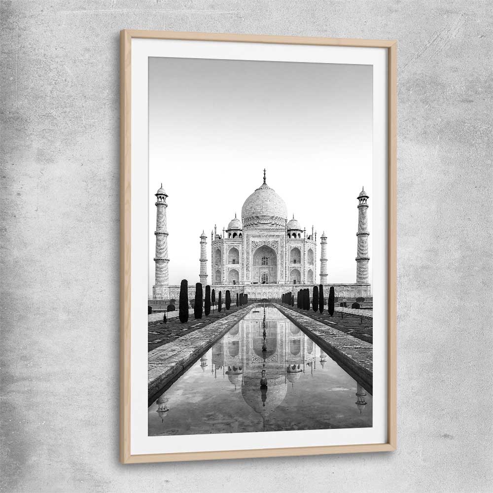 Taj Mahal raw oak glass front frame is a high quality print in our city skyline, travel prints and maps collection