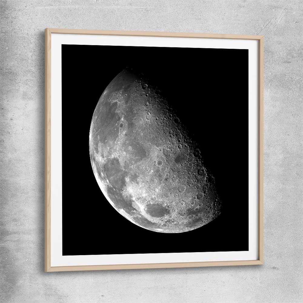 Space prints and wall art of The Moon with raw oak glass front frame