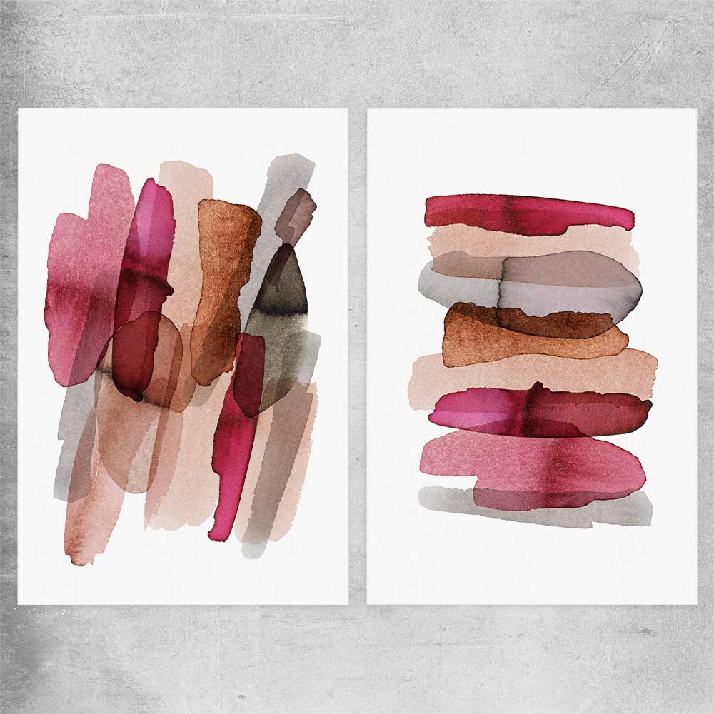 Maroon Tones Pair rolled print - part of our high quality canvas abstract wall art collection