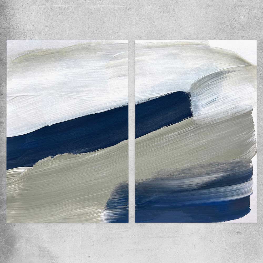Navy Ocean Pair rolled print - part of our high quality canvas abstract wall art collection