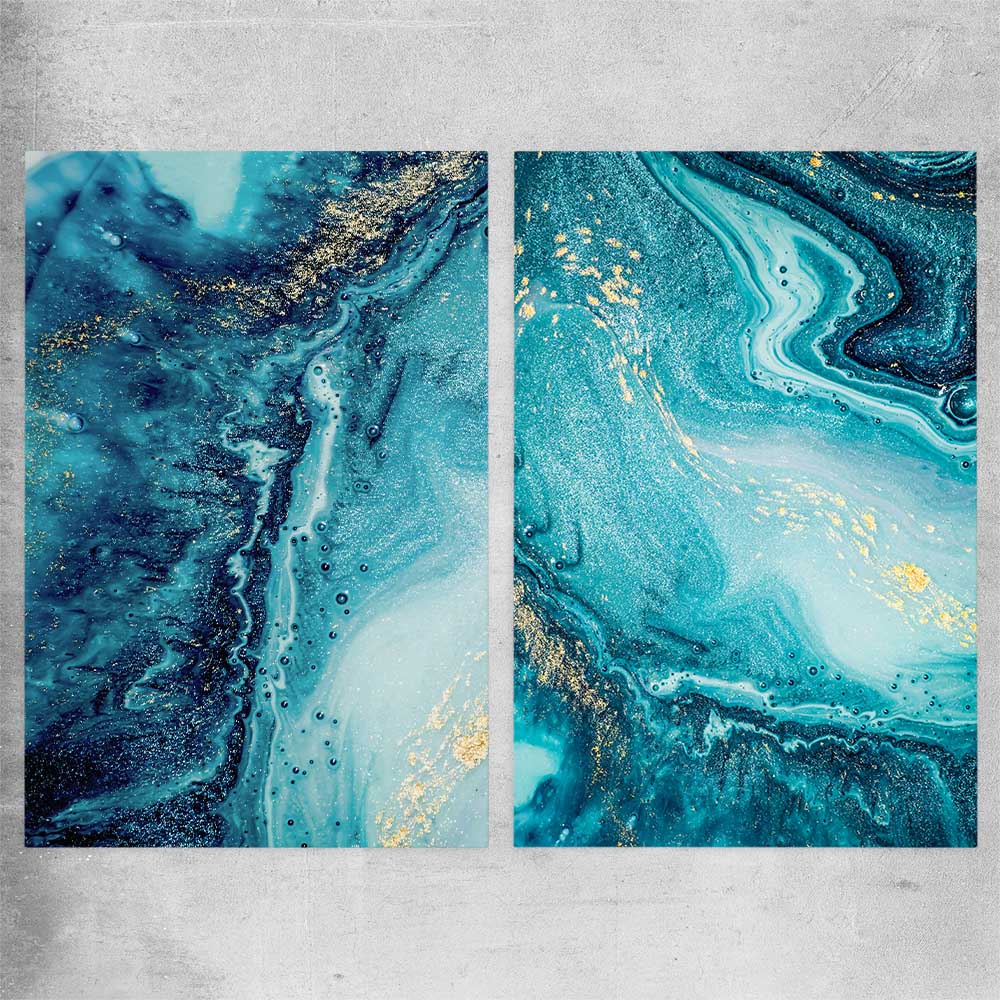Turquoise Ocean Pair rolled print - part of our high quality canvas abstract wall art collection