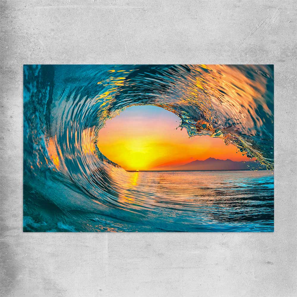 Beach and coastal wall art print of Wave Sunset Tunnel on a rolled print
