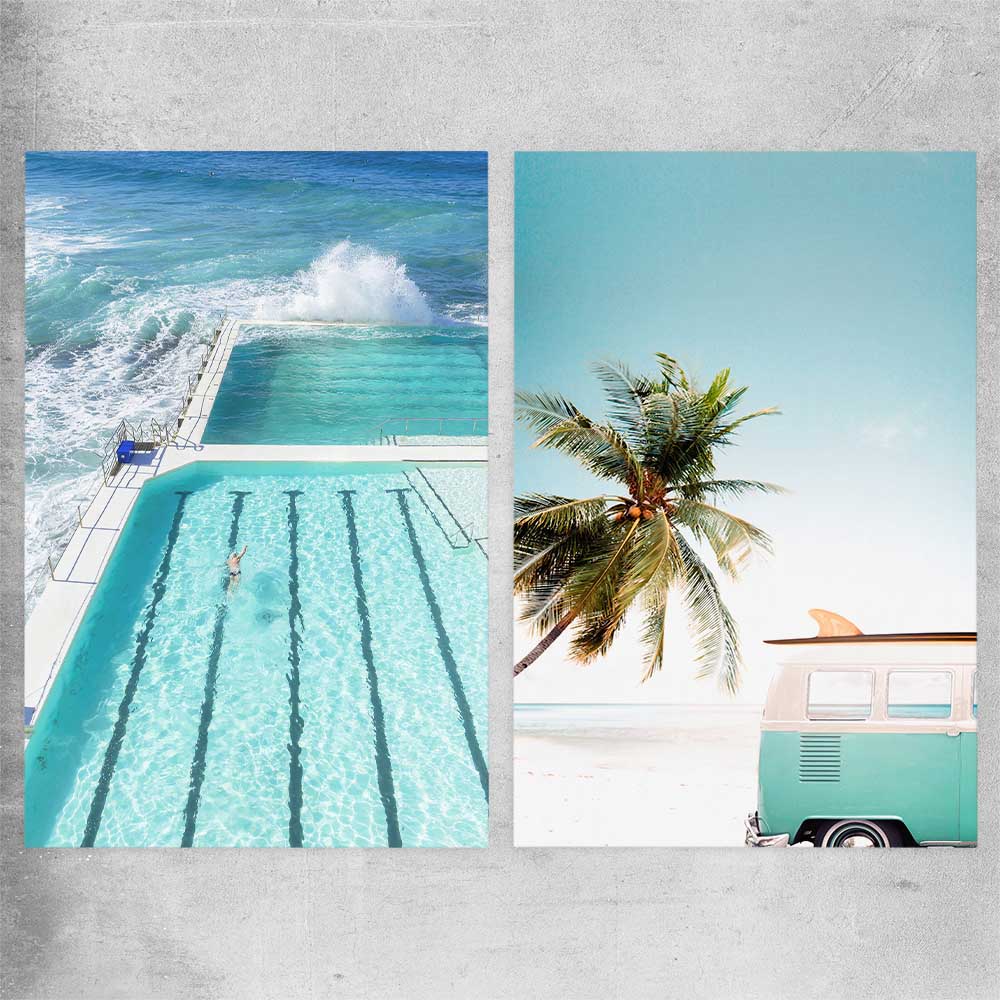 Beach and coastal wall art print of Bondi Iceberg Pair on a rolled print