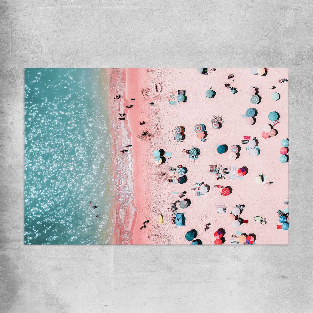 Beach and coastal wall art print of Bondi Pink Aerial on a rolled print