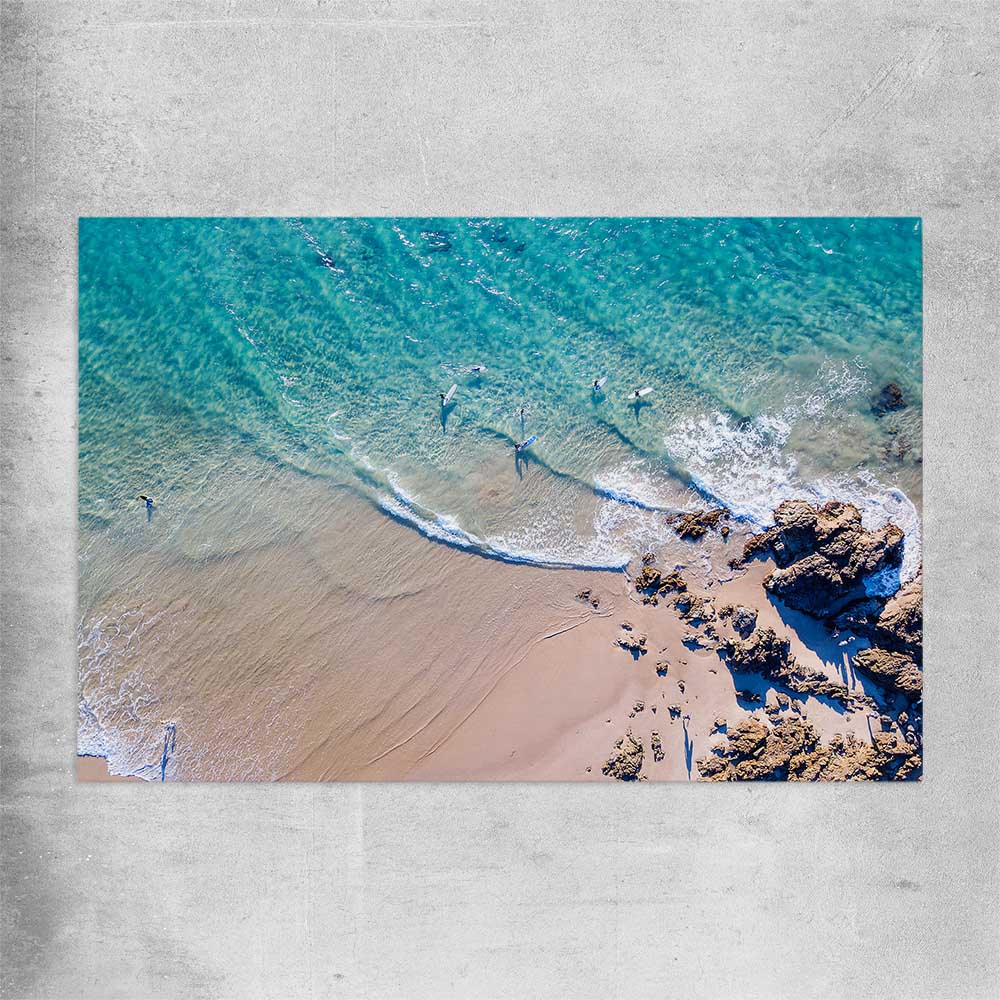 Beach and coastal wall art print of Byron Bay Rocks on a rolled print
