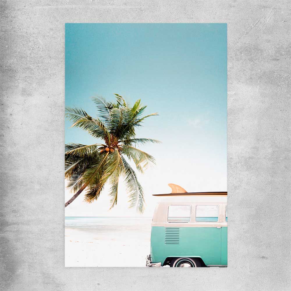 Beach and coastal wall art print of Combi Van Beach on a rolled print