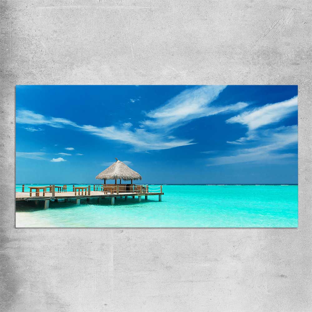 Beach and coastal wall art print of Exotic Beach Bar on a rolled print