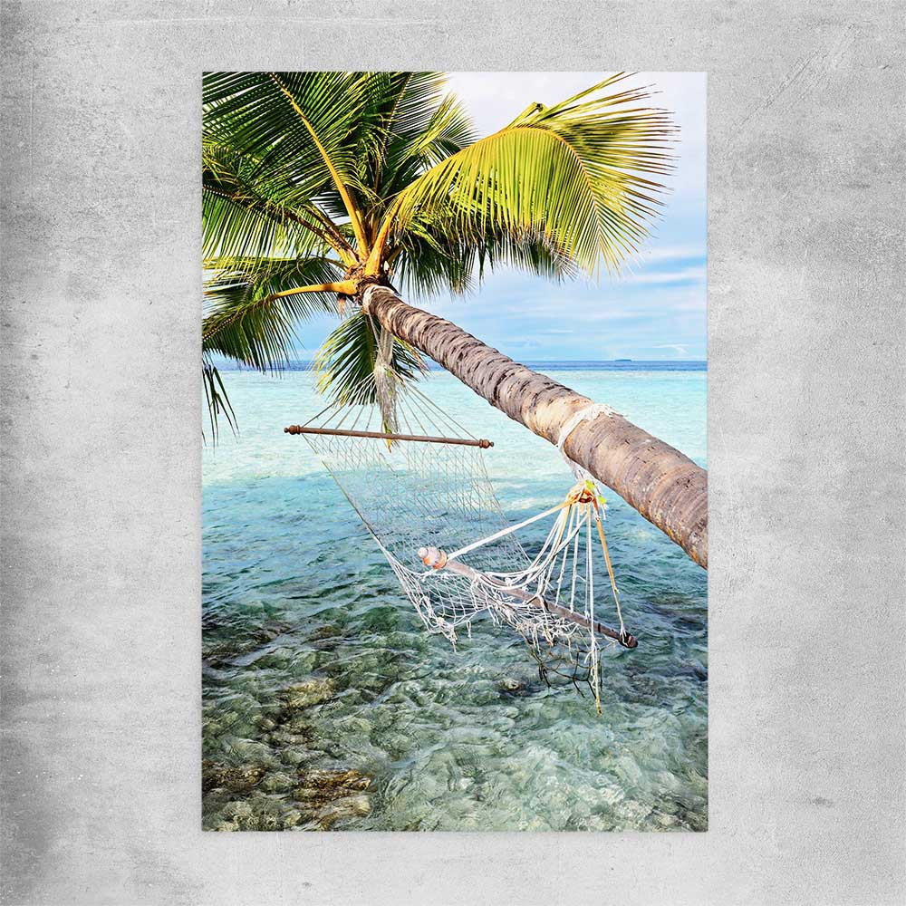 Beach and coastal wall art print of Maldives Hammock on a rolled print