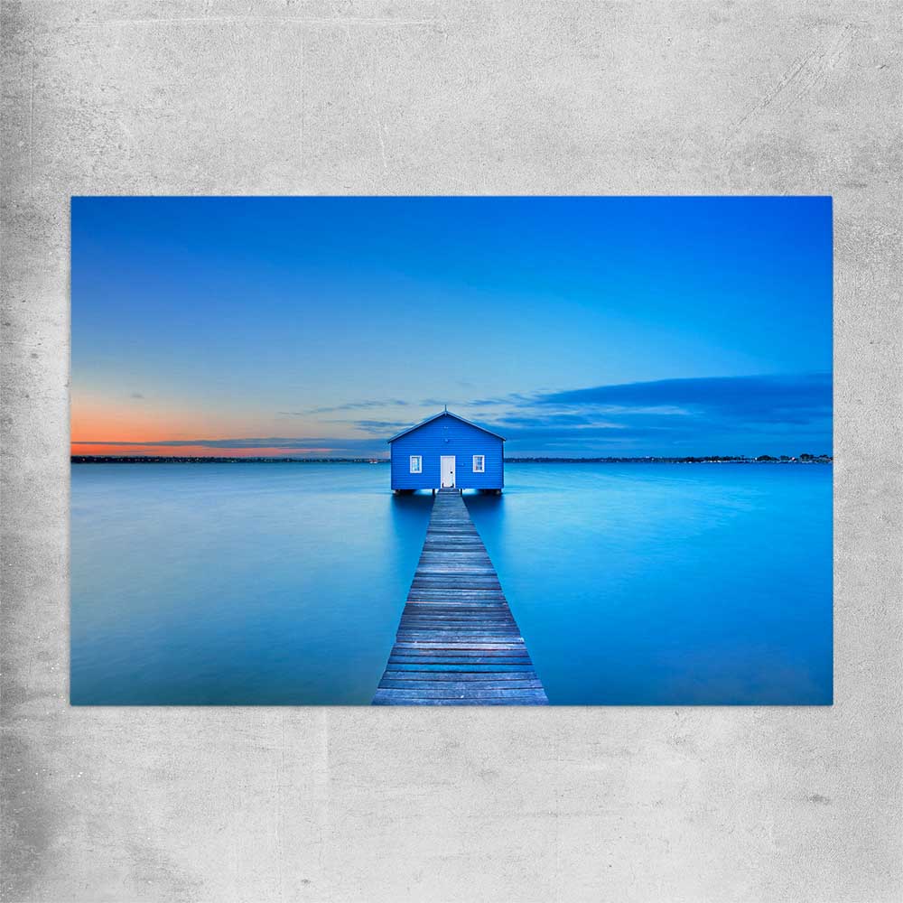 Beach and coastal wall art print of Matilda Bay Boathouse on a rolled print