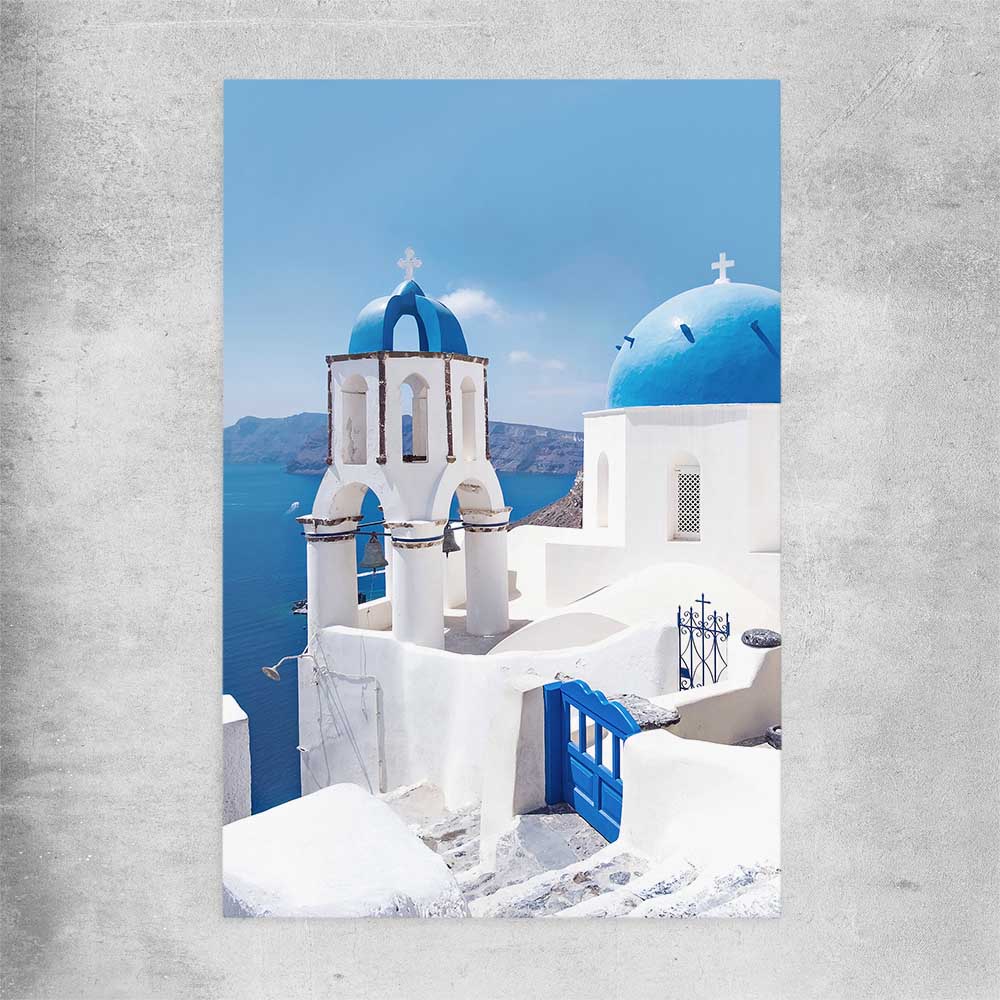 Beach and coastal wall art print of Santorini Dreaming on a rolled print