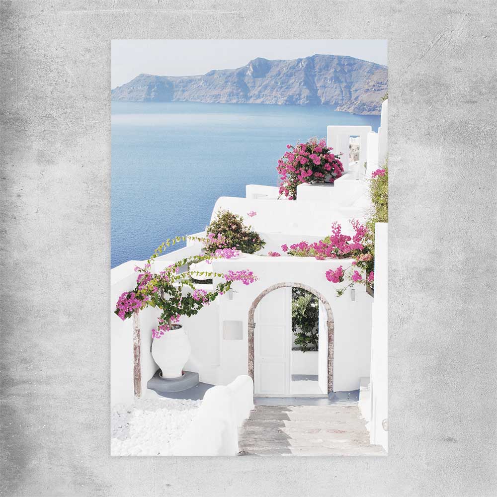 Beach and coastal wall art print of Santorini Island on a rolled print