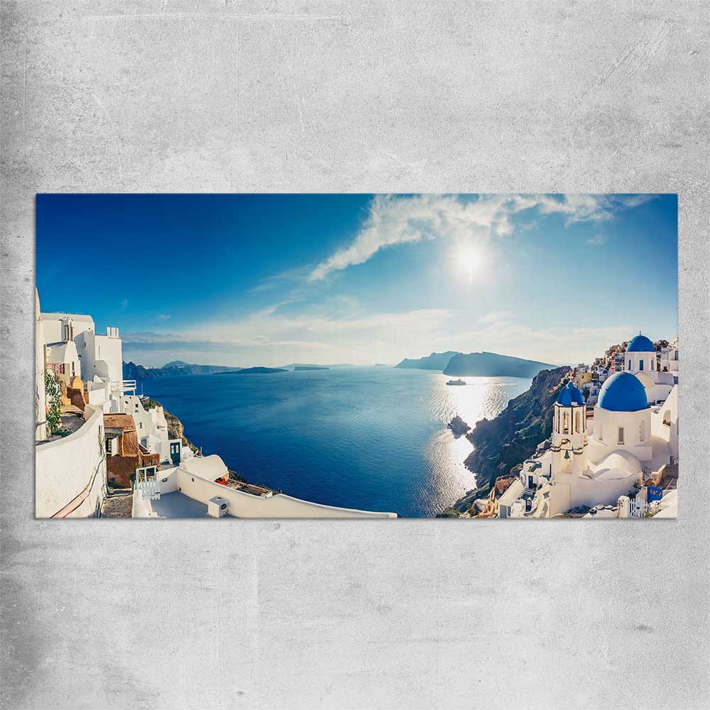 Beach and coastal wall art print of Santorini Panorama on a rolled print