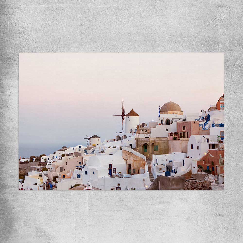 Beach and coastal wall art print of Santorini Sunrise on a rolled print