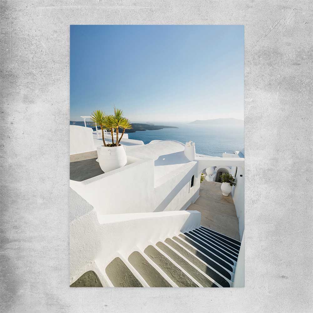 Beach and coastal wall art print of Santorini Walkway on a rolled print