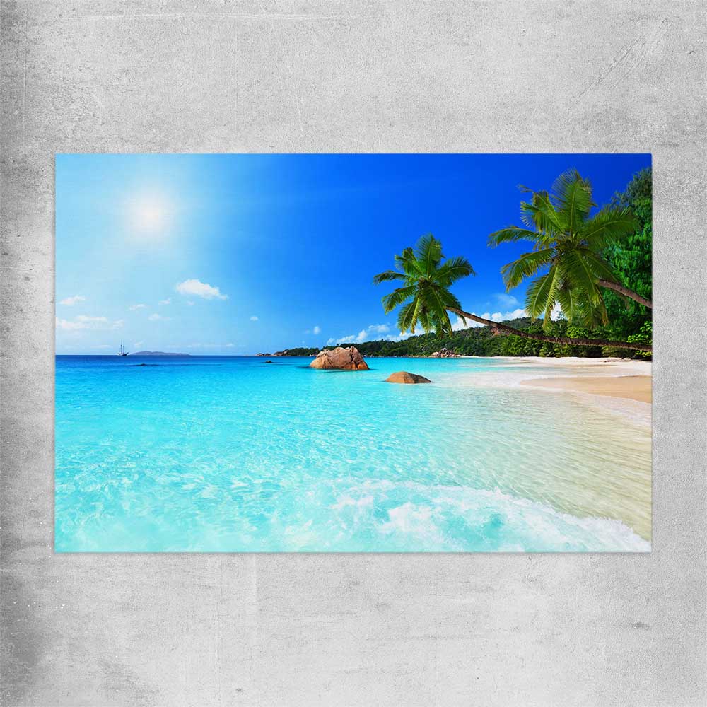 Beach and coastal wall art print of Seychelles Crystal Water on a rolled print
