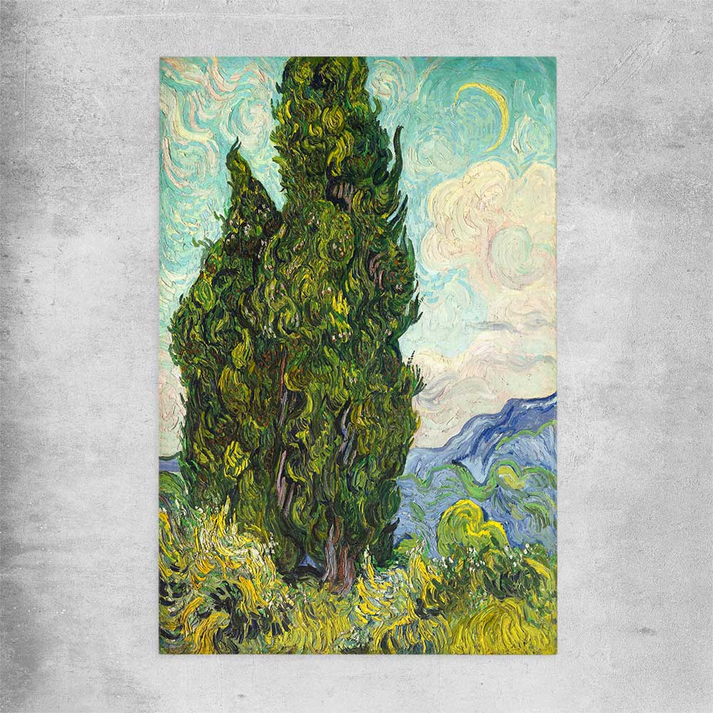 Classic wall art and canvas print of Cypresses Van Gogh on a rolled print