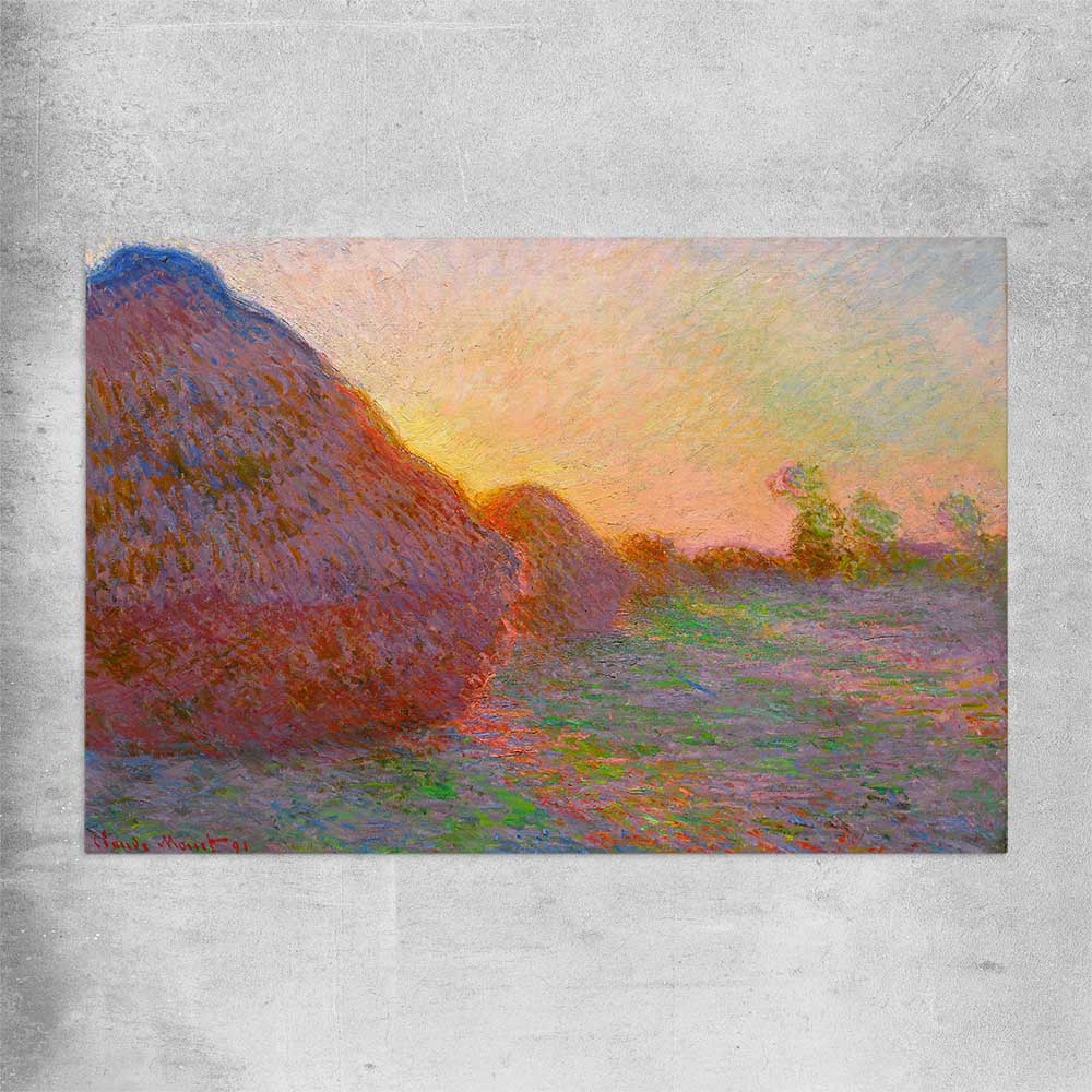 Classic wall art and canvas print of Haystacks Claude Monet on a rolled print