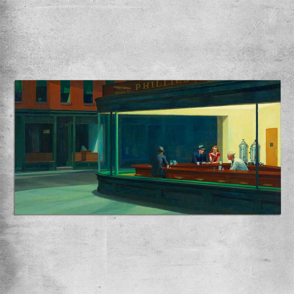 Classic wall art and canvas print of Nighthawks Edward Hopper on a rolled print