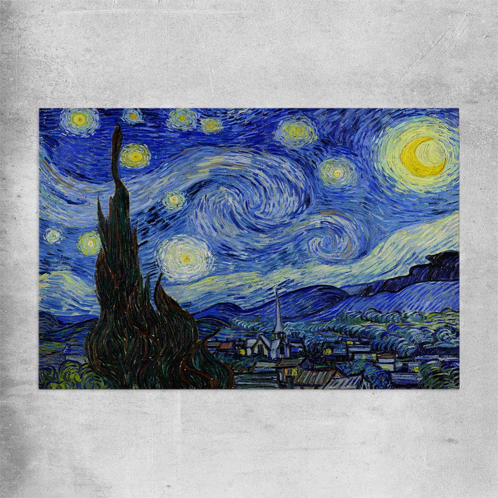 Classic wall art and canvas print of Starry Night Van Gogh on a rolled print