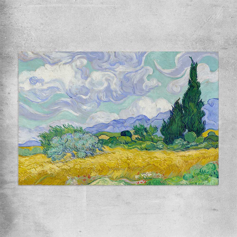 Classic wall art and canvas print of Wheatfield Van Gogh on a rolled print