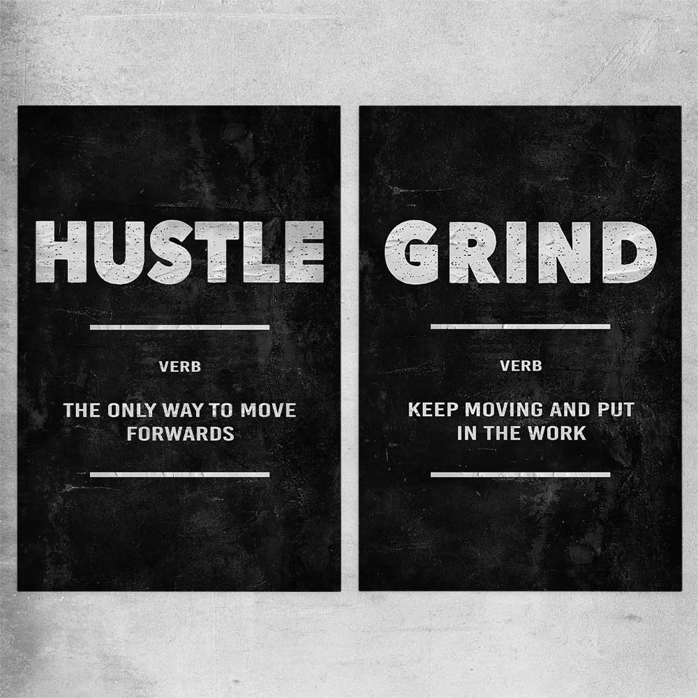 Inspirational wall art print of Hustle Definition Pair on a rolled print