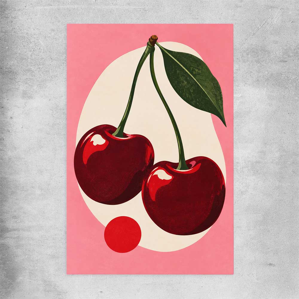 Cherry Crush rolled print is a colourful and stylish canvas wall art and print suited for the kitchen area