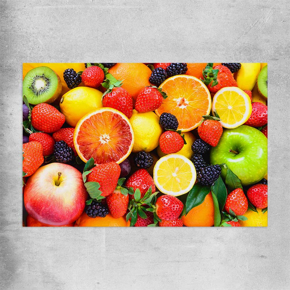 Vibrant Fruit Medley rolled print is a colourful and stylish canvas wall art and print suited for the kitchen area
