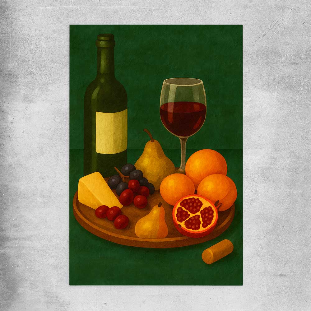 Wine at Dusk One rolled print is a colourful and stylish canvas wall art and print suited for the kitchen area