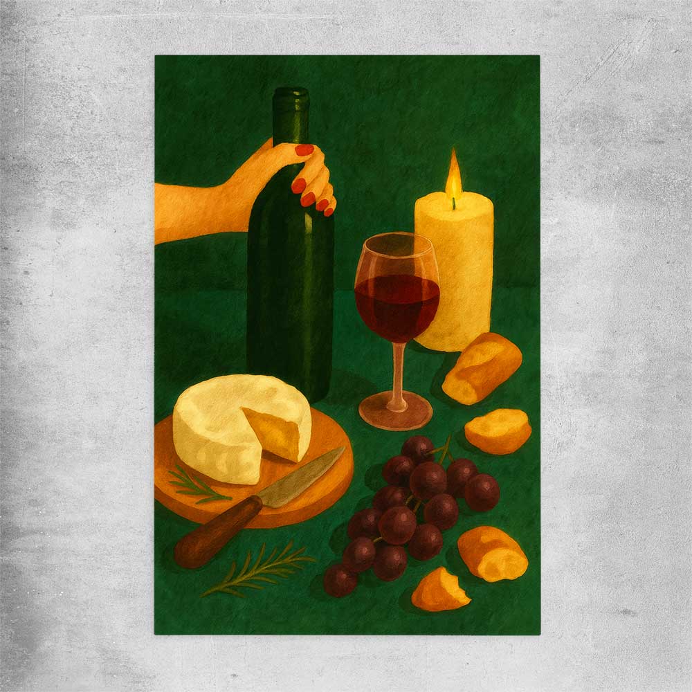 Wine at Dusk Two rolled print is a colourful and stylish canvas wall art and print suited for the kitchen area