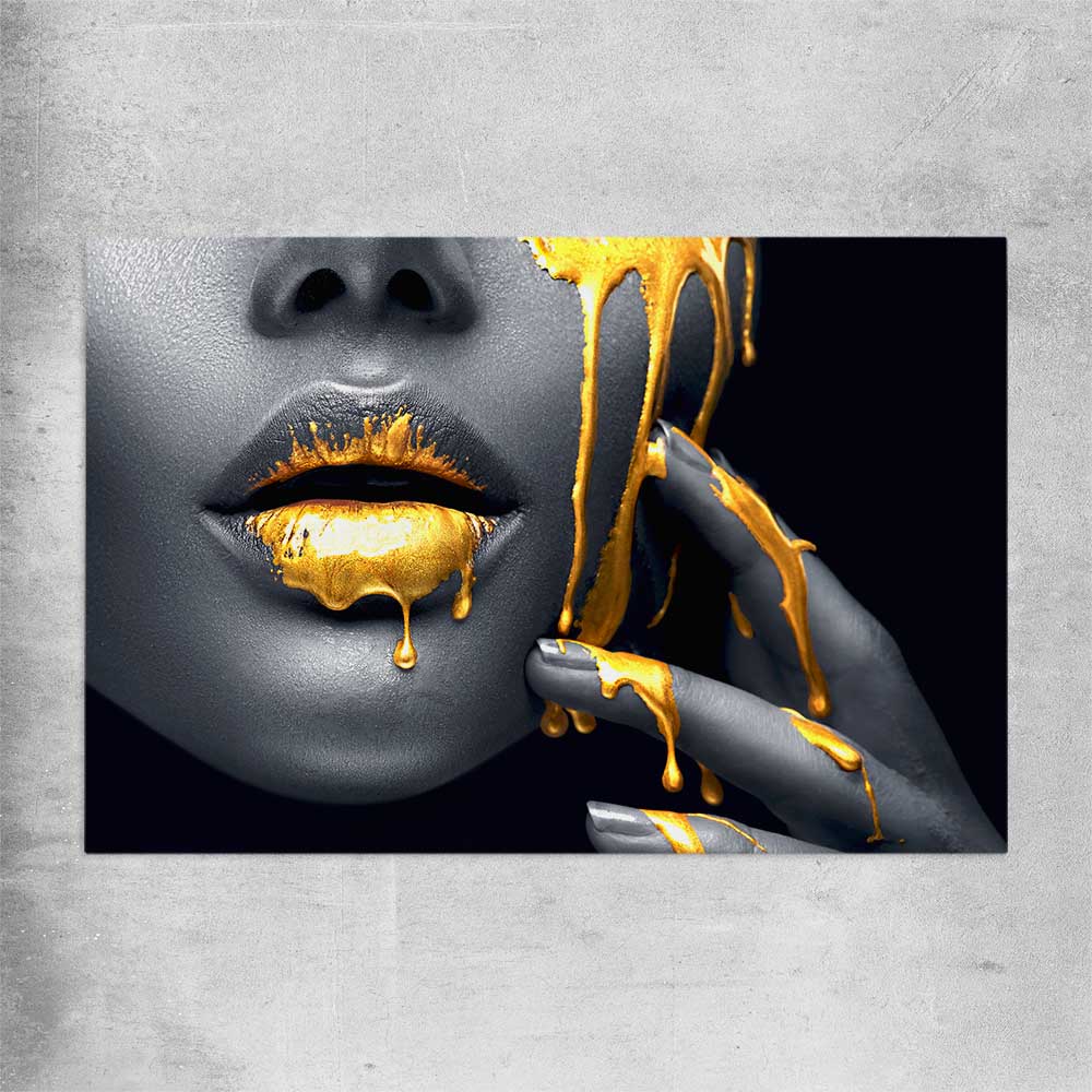 Golden Desire rolled print - part of our high quality canvas lips wall art collection