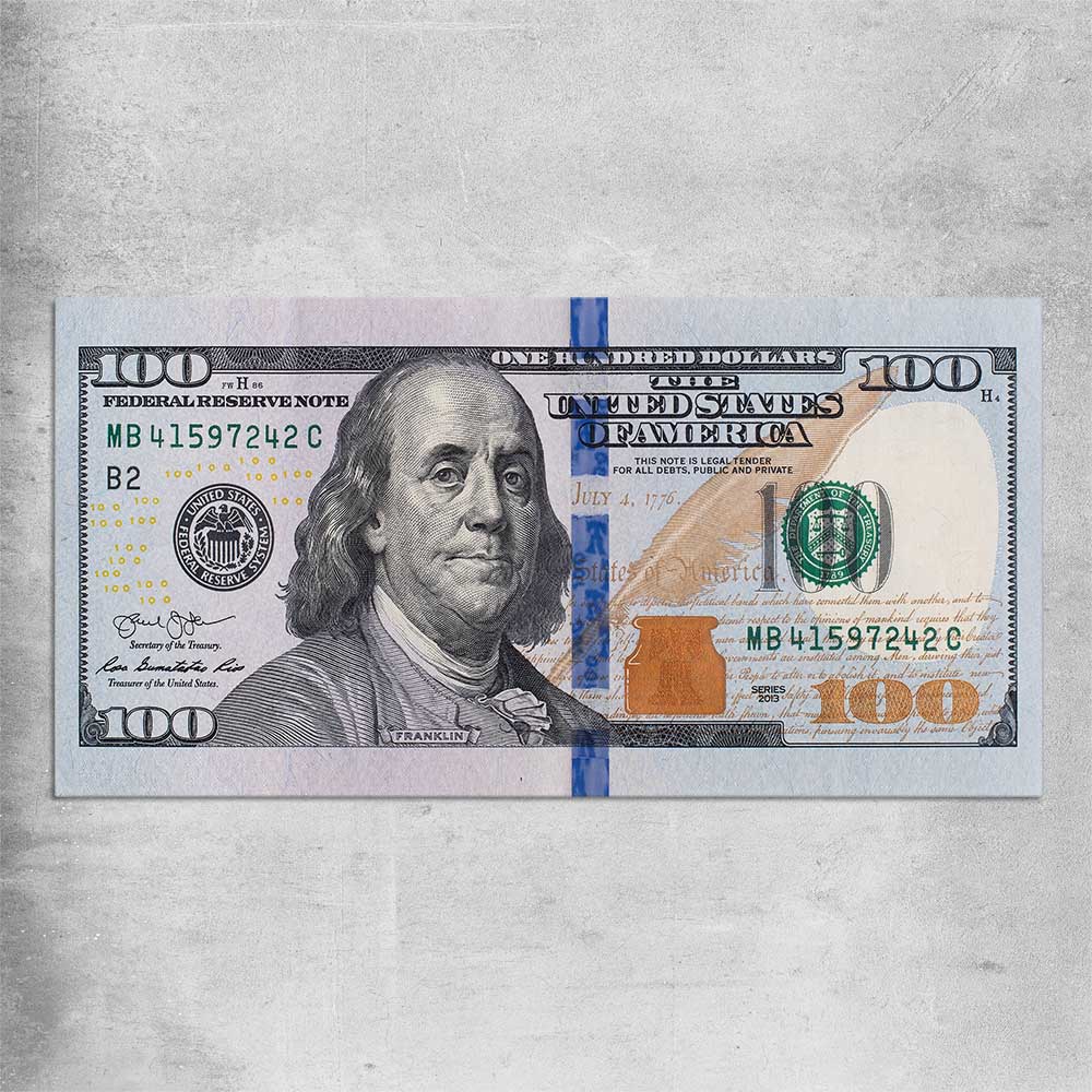 Money wall art print of Dollar Note on a rolled print