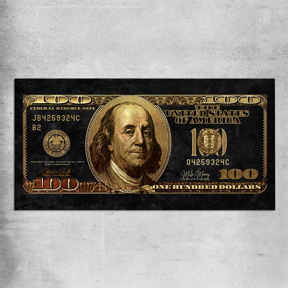 Money wall art print of Golden Bill on a rolled print