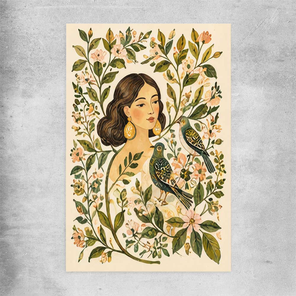 Floral print of Garden Muse on a rolled print