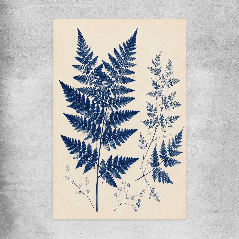 Floral print of Indigo Fern on a rolled print