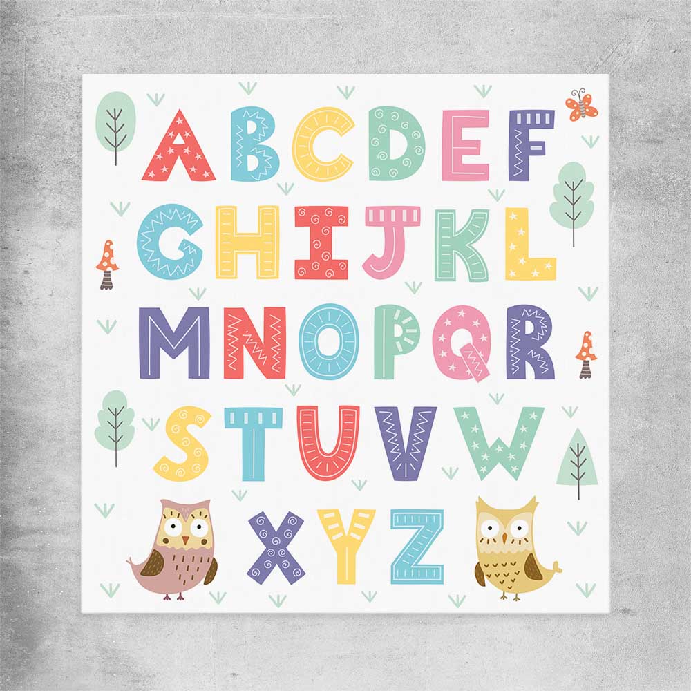 Alphabet Colours rolled print is a nursery canvas wall art and print suited for childrens nursery area