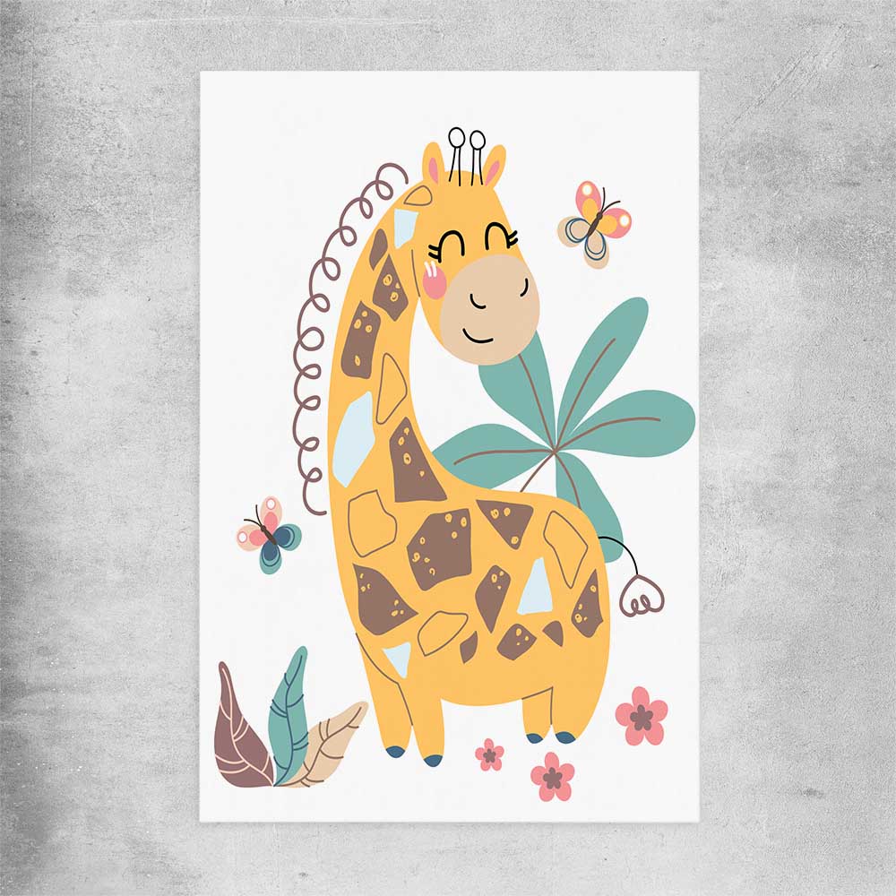 Cheerful Giraffe rolled print is a nursery canvas wall art and print suited for childrens nursery area