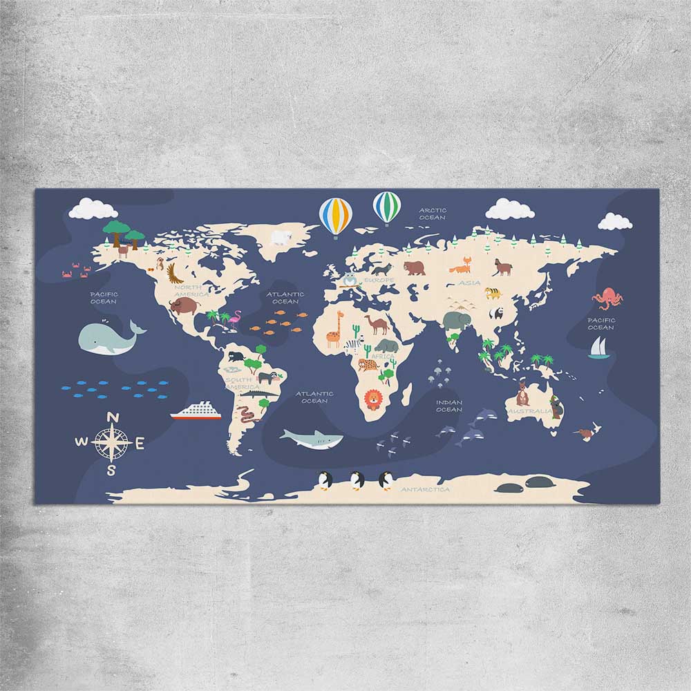 Discovery Map rolled print is a nursery canvas wall art and print suited for childrens nursery area