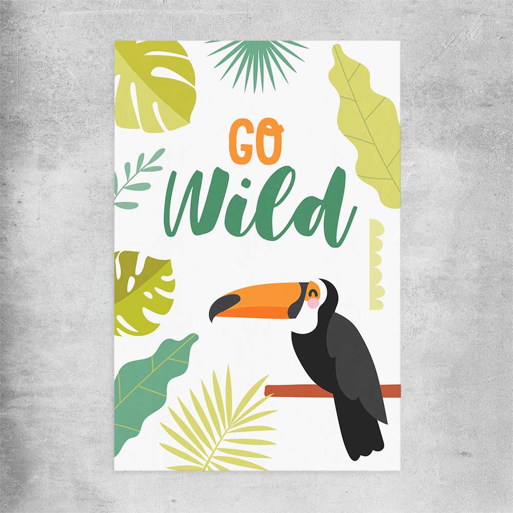 Go Wild rolled print is a nursery canvas wall art and print suited for childrens nursery area