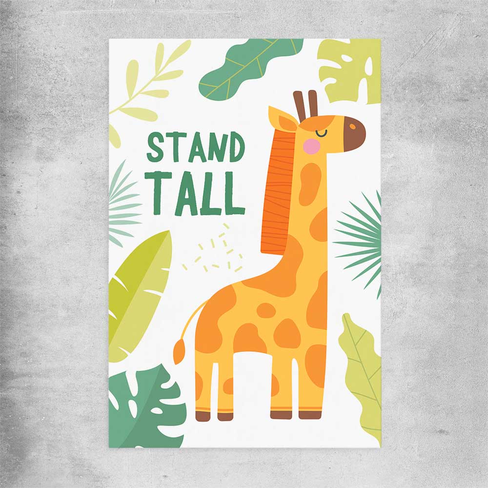 Tall Giraffe rolled print is a nursery canvas wall art and print suited for childrens nursery area