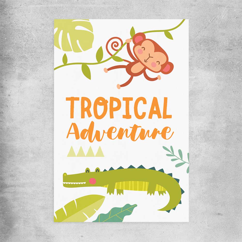 Tropical Adventure rolled print is a nursery canvas wall art and print suited for childrens nursery area