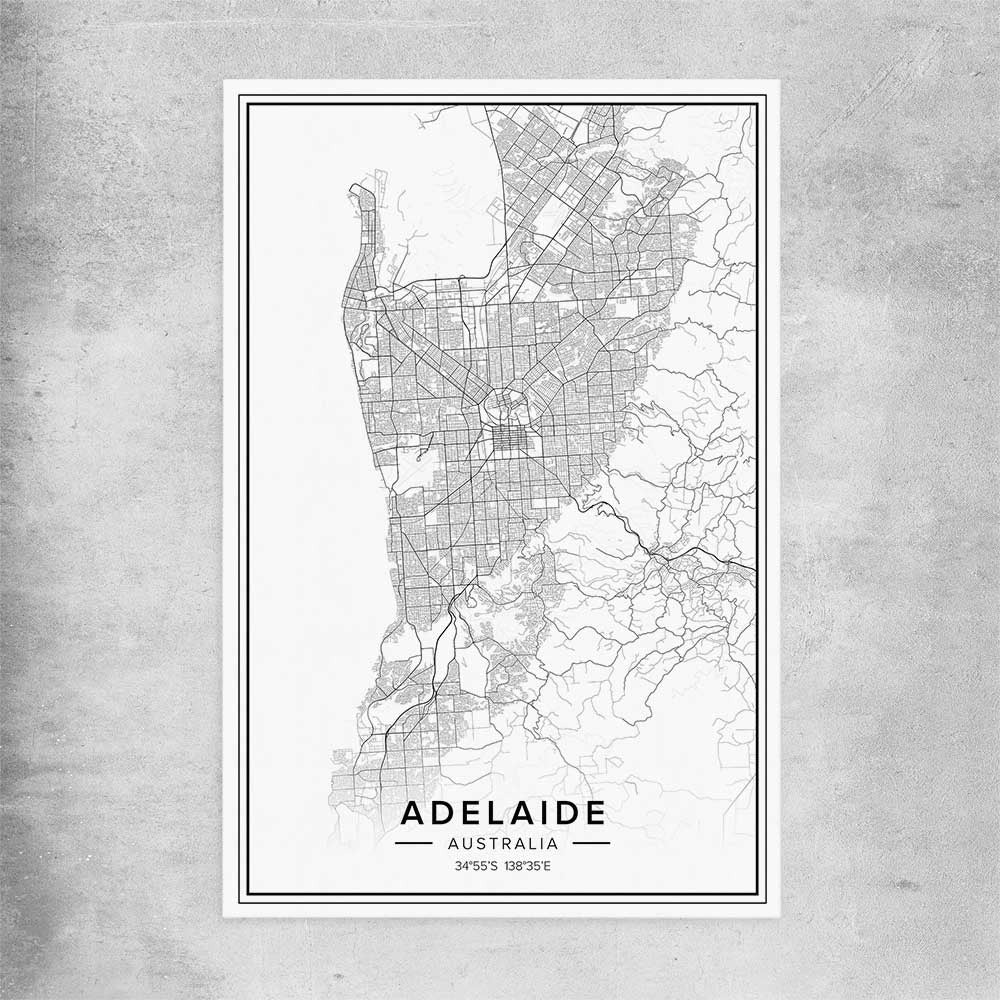 Adelaide City rolled print is a high quality print in our city skyline, travel prints and maps collection