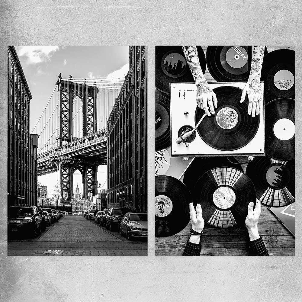 Manhattan Bridge Pair rolled print is a high quality print in our city skyline, travel prints and maps collection