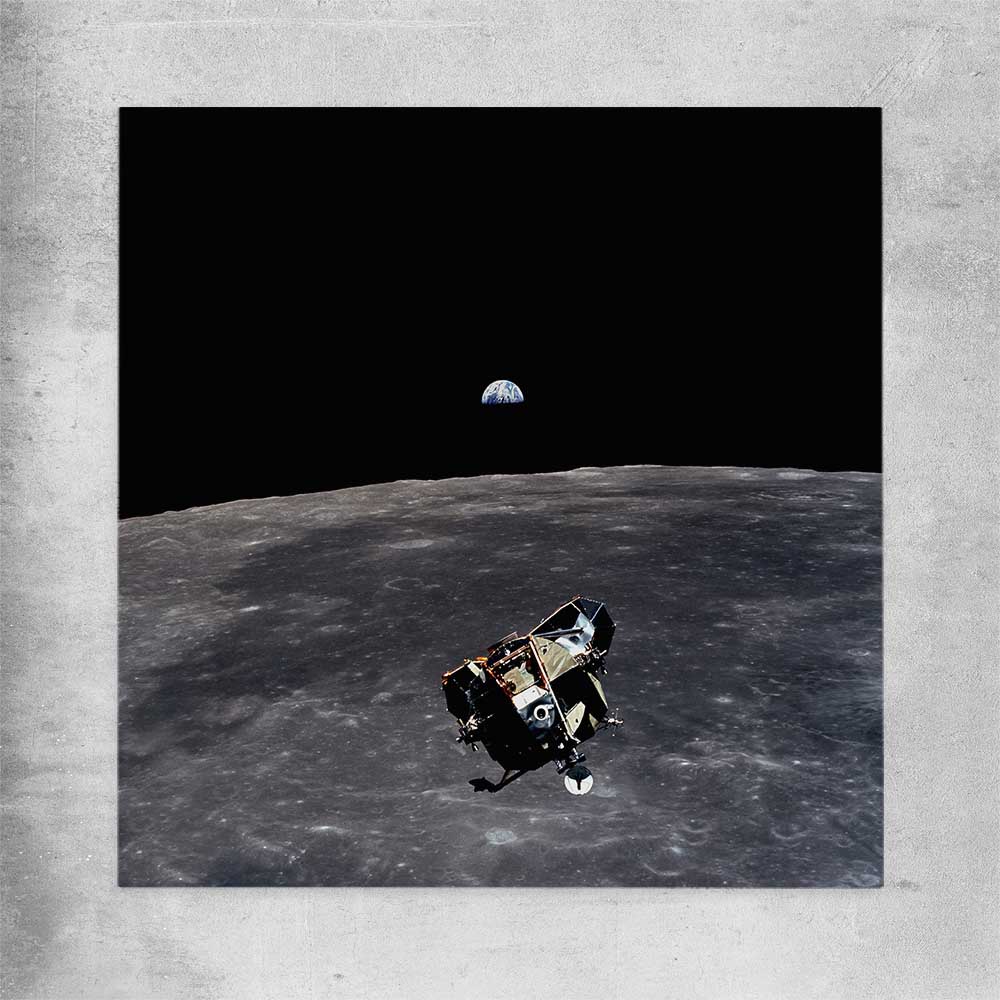 Space prints and wall art of Apollo 11 Earthrise on a rolled print