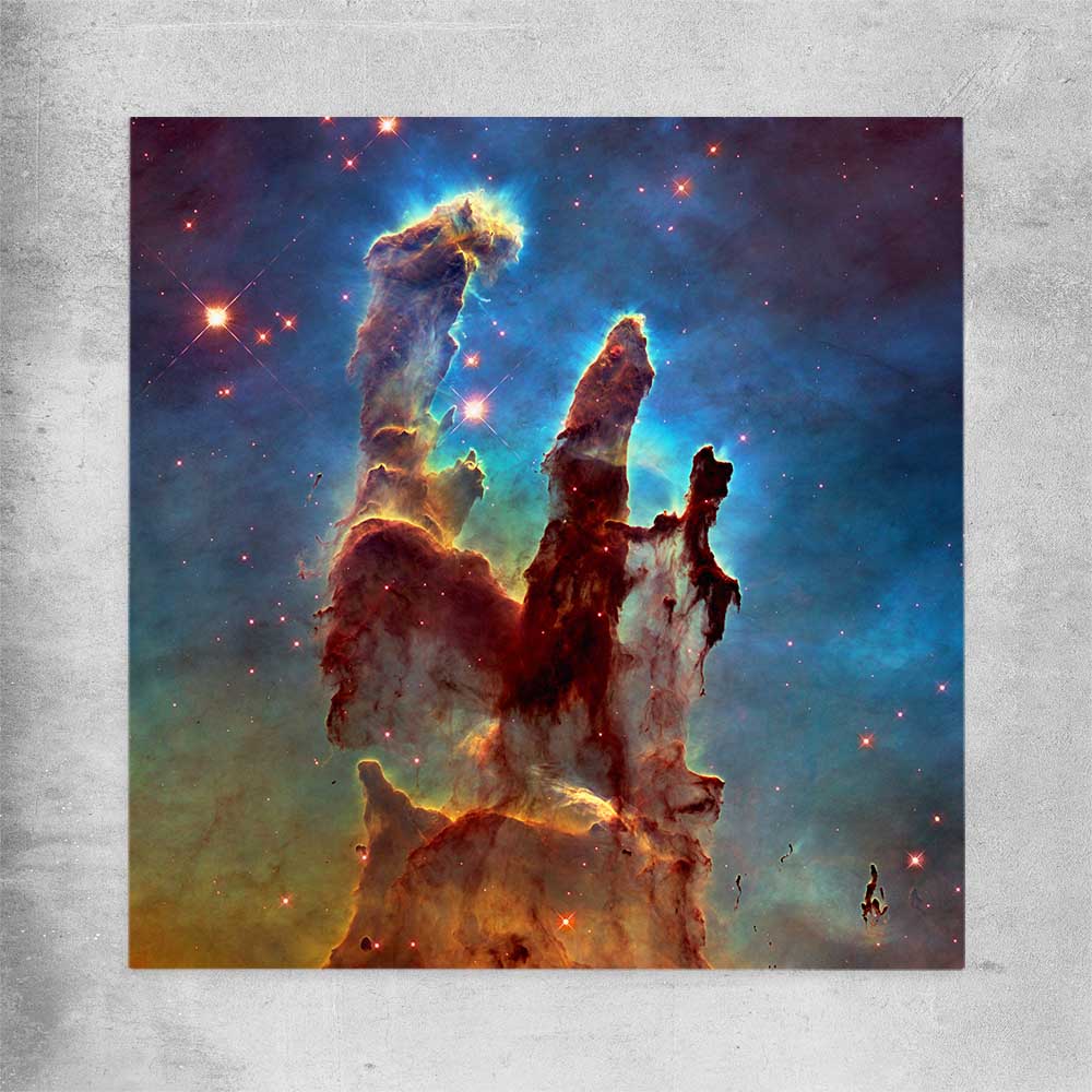 Space prints and wall art of Pillars of Creation on a rolled print