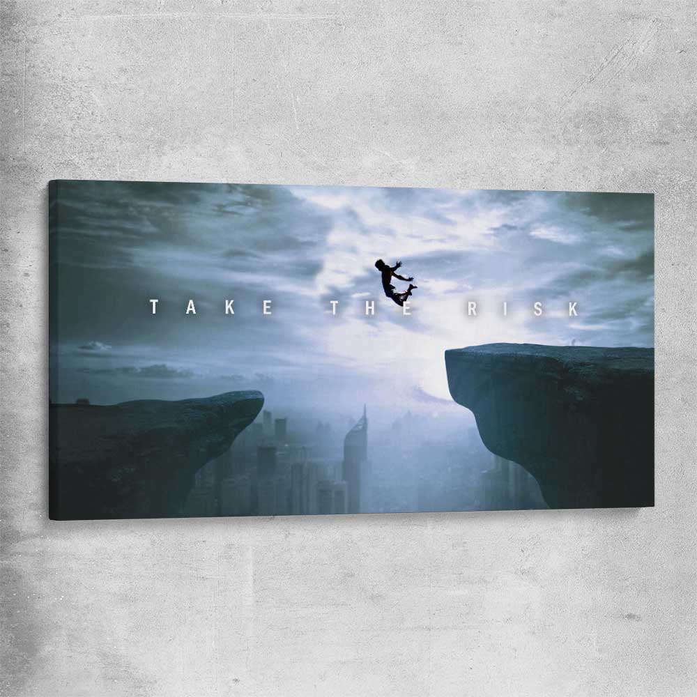 Inspirational wall art print of Risk It on a stretched canvas