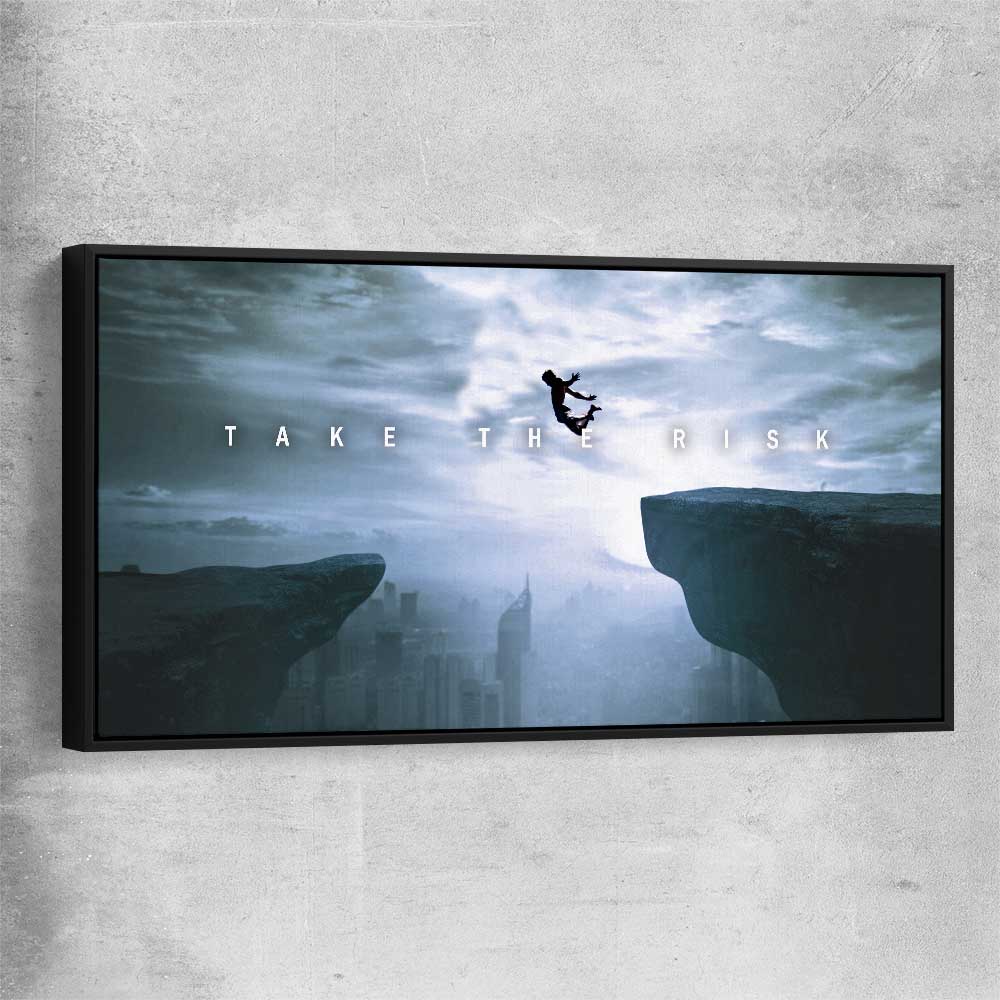 Inspirational wall art print of Risk It with black framed canvas