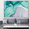 Aqua Blue stretched canvas displayed in a room - part of our high quality canvas abstract wall art collection
