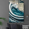 Aqua Swirls stretched canvas displayed in a room - part of our high quality canvas abstract wall art collection